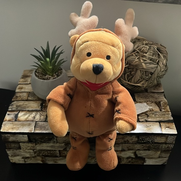 DISNEY Vintage REINDEER POOH Beanie Plush Winnie the Pooh 9" Patch Pocket 1999 - Picture 2 of 12